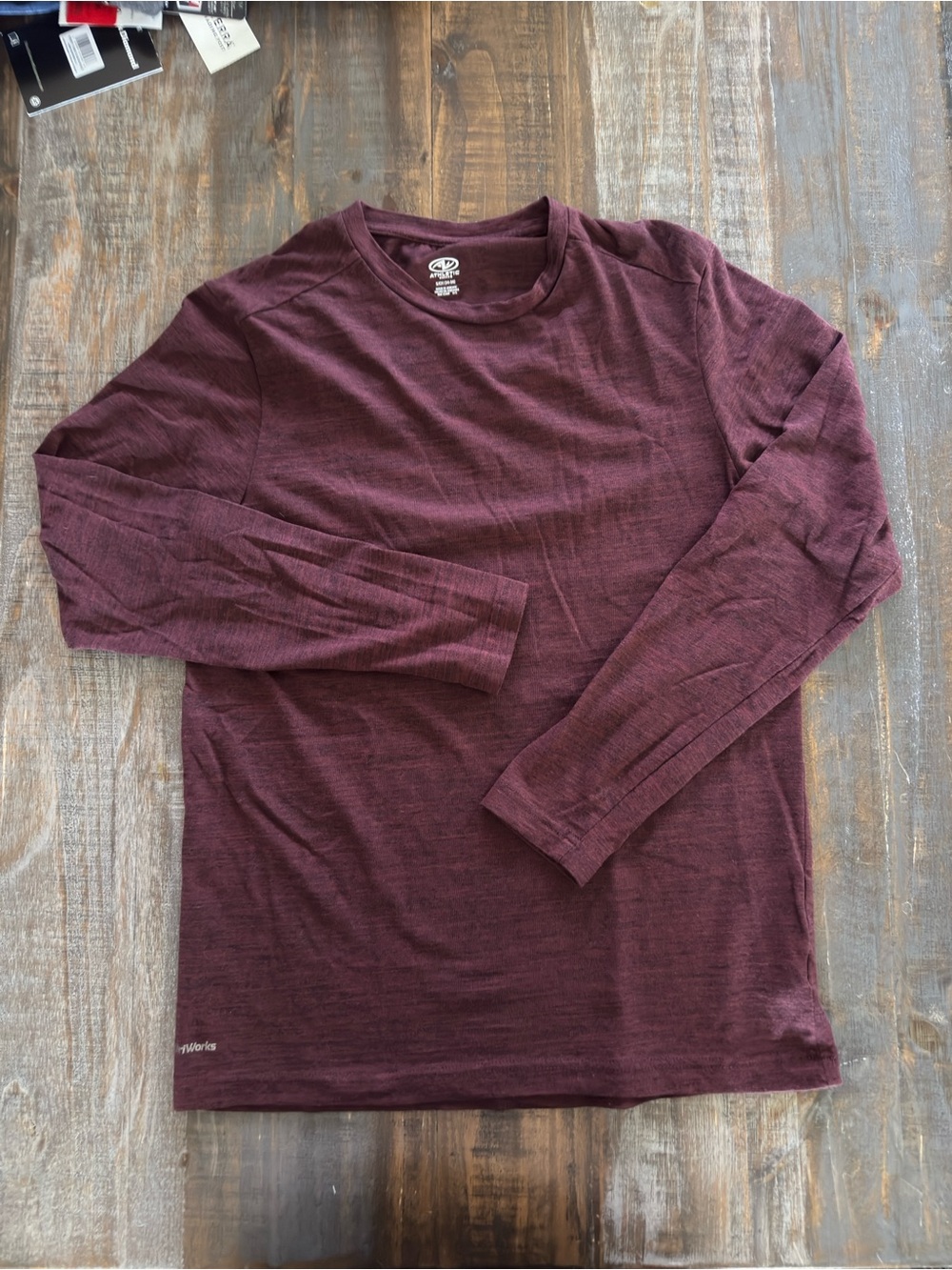 Cuffed Long-Sleeve Crewneck Shirt - Burgundy